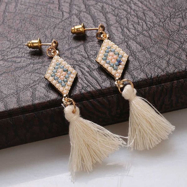 

earring earrings diamond shaped rice beads personalized jewelry earrings hy-6798, Golden