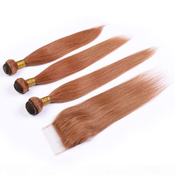 

medium auburn malaysian straight human hair lace closure 4x4 part with bundles straight auburn virgin hair weaves 3bundles with closure, Black