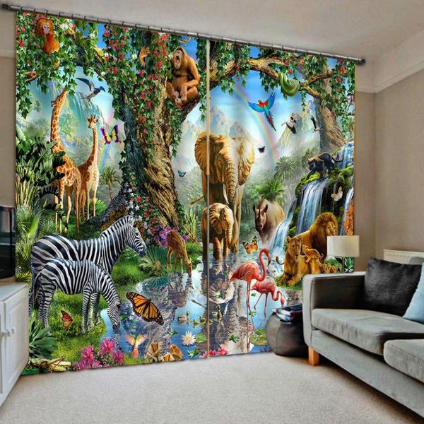 

curtain & drapes forest animal curtains kids 3d luxury blackout window living room