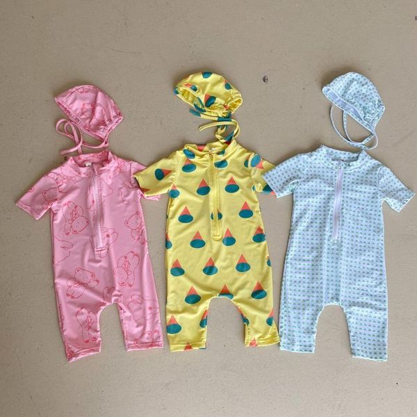 

one-pieces 8121 children swimsuit boys girl one piece clothes with hat summer quick drying sunscreen 2021 boys' baby, Black