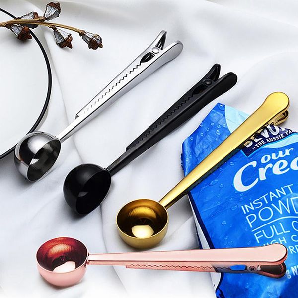 

two-in-one stainless steel coffee milk powder tea spoon seal clip kitchen gold accessories cafe expresso cuchari kitchen acceslla decoration