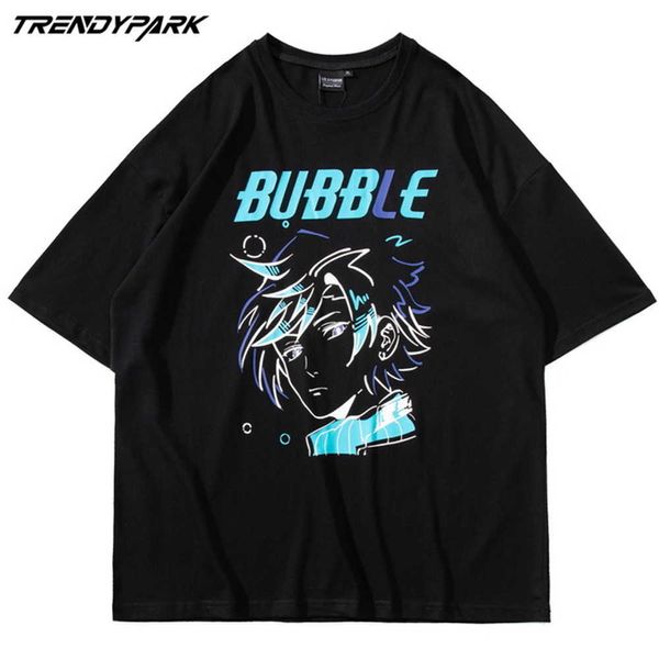 Männer Hip Hop T-shirt Streetwear Cartoon Anime Junge Mädchen Print T-shirt Harajuku Baumwolle Casual Sommer Kurzarm Paare T-Shirt 210601