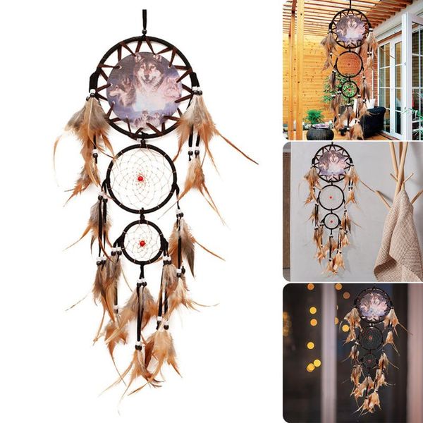 

decorative objects & figurines creative wall decorations wolf pattern style dream catcher retro feathers ornament home pendant decor