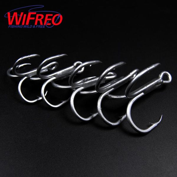 

fishing hooks wifreo 2pcs strong wire silver grey color round bent treble saltwater 3/0 4/0 5/0 6/0 7/0