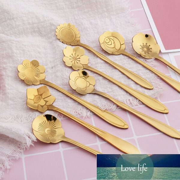 Scoops de chá 1 pc Colher de aço inoxidável vintage flor de ouro pequeno café extravagante açúcar sobremesa colher de chá de barra de mesa de café atacado