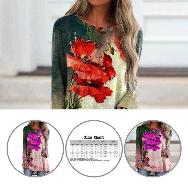 

women's blouses & shirts women vintage flower print o neck blouse pullover long sleeve for dating, White