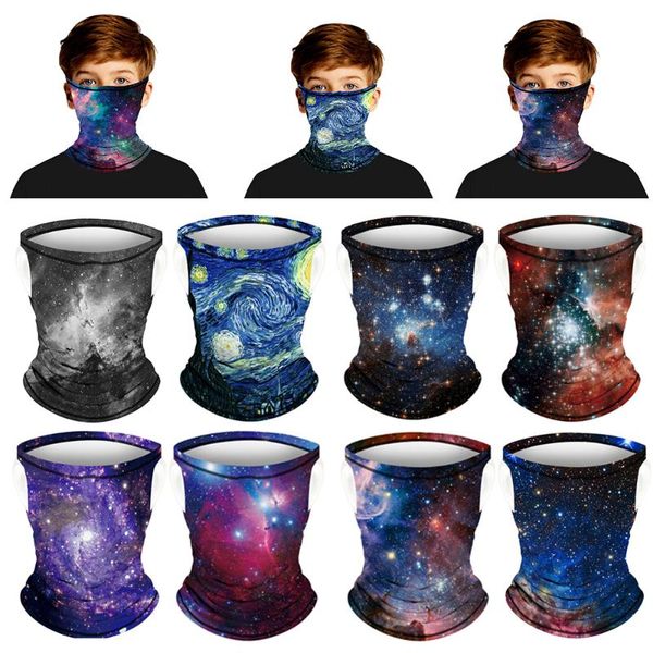 

elastic kids starry digital printing head face neck gaiter tube bandana scarf dustproof bandana outdoor cycling face mask, Black
