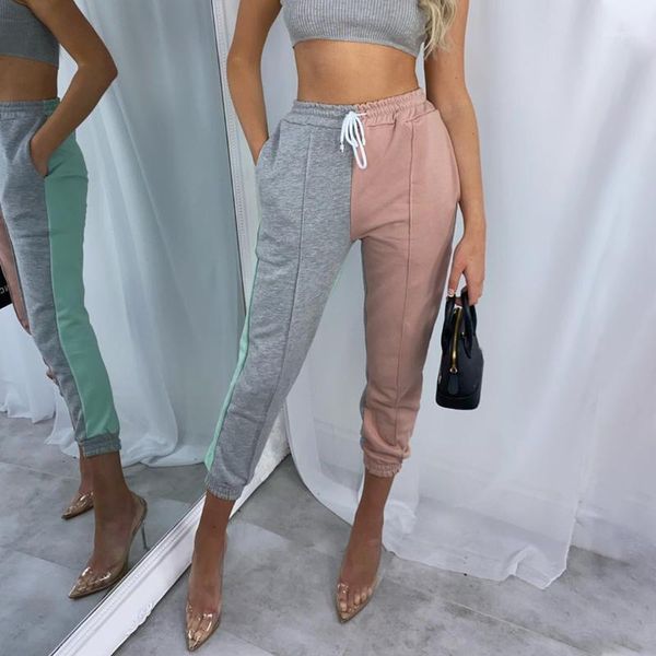 

women's pants & capris color patchwork women sweatpants joggers sport trouser casual ladies pant streetwear high waist harem drawstring, Black;white