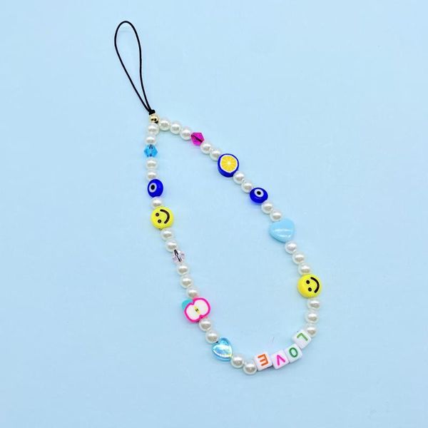 

chains 2021 mobile phone strap lanyard colorful smile love letter soft pottery rope for cell case hanging cord women, Silver