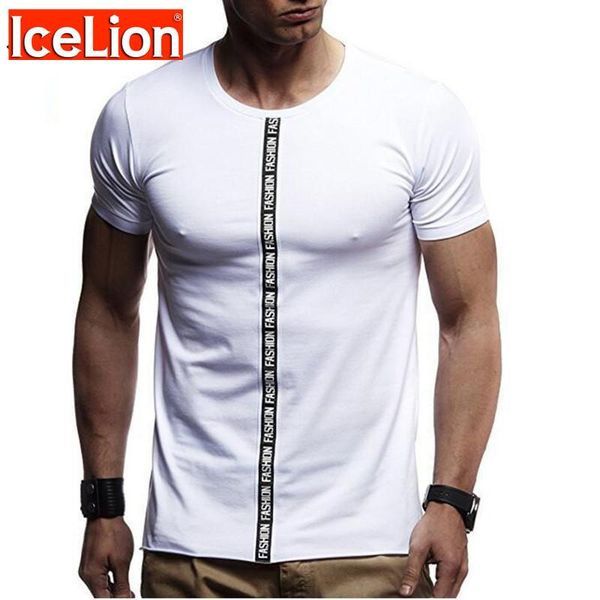 

men's t-shirts icelion 2021 summer fashion printed short sleeve t-shirt men round collar model spandex fitness t shirt side split tee m, White;black