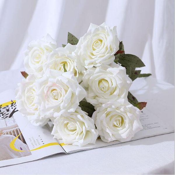 Романтические свадебные украшения цветок 9 головы шелковые розы букет для фона центральные размытыми цветами искусственные розовые дома декоративные цветы