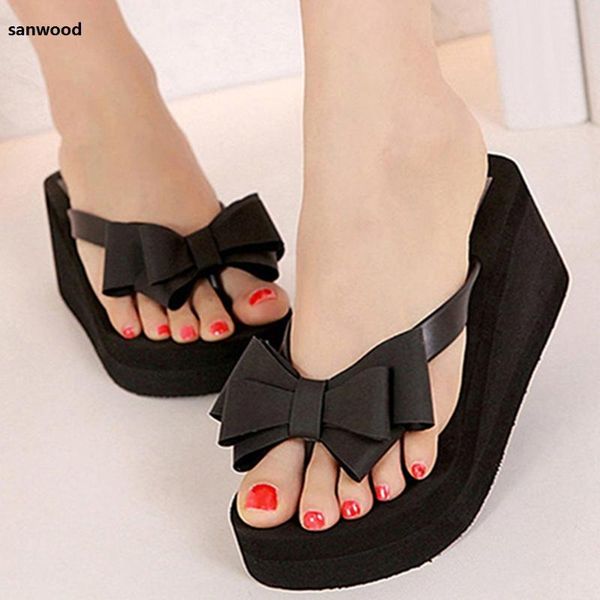 

slippers women bow summer sandals slipper indoor outdoor beach shoes women's flip flops platform sandalia feminina, Black