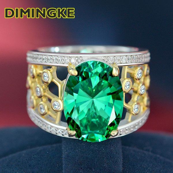 

cluster rings dimingke 10*14mm emerald wide ring 100%-s925 sterling silver women's jewelry party anniversary birthday gift wholesale, Golden;silver