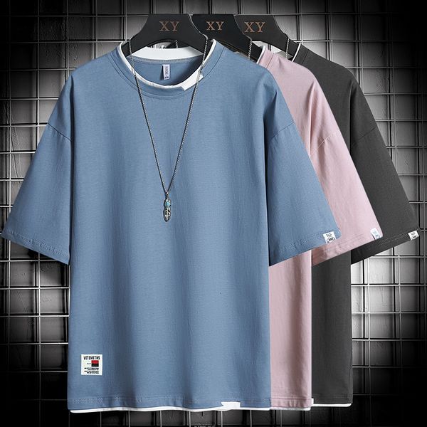 

men's t shirts short sleeve t-shirt summer fashion brand two-and-a-half-sleeve for lovers, White;black