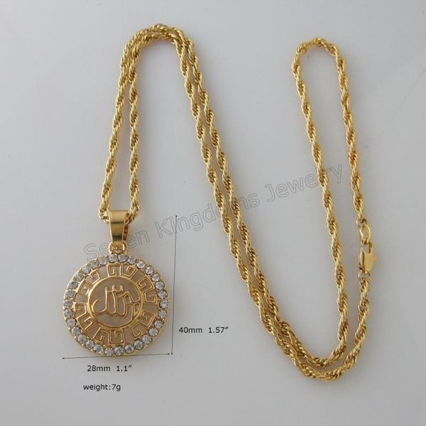 

pendant necklaces /min order is 10$/- yellow gold gp 24" or 18" black leather necklace & muslim with cz stone round shaped, Silver