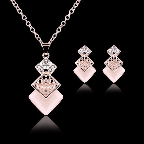 

earrings & necklace tshou378 fashion set pink earring jewelry women square zircon african gift link, Silver