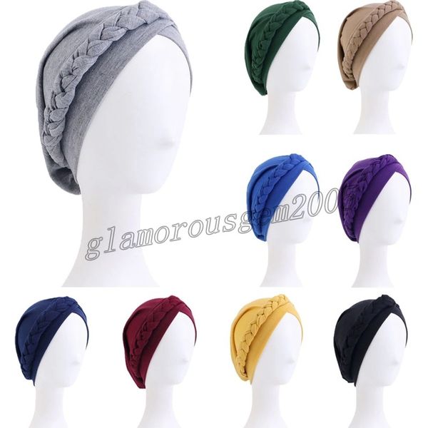 

women ladies muslim hijabs hair loss stretch turban caps solid cancer chemo hat solid color braid head scarf beanie bonnet arab, Blue;gray