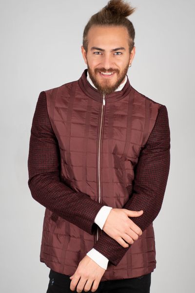

Burgundy Men 's Short Sports Coat Tight-fitting Mould Jacket Knitted Front Pockets Quilted Fabric Autumn Winter Xnbb, Black;brown