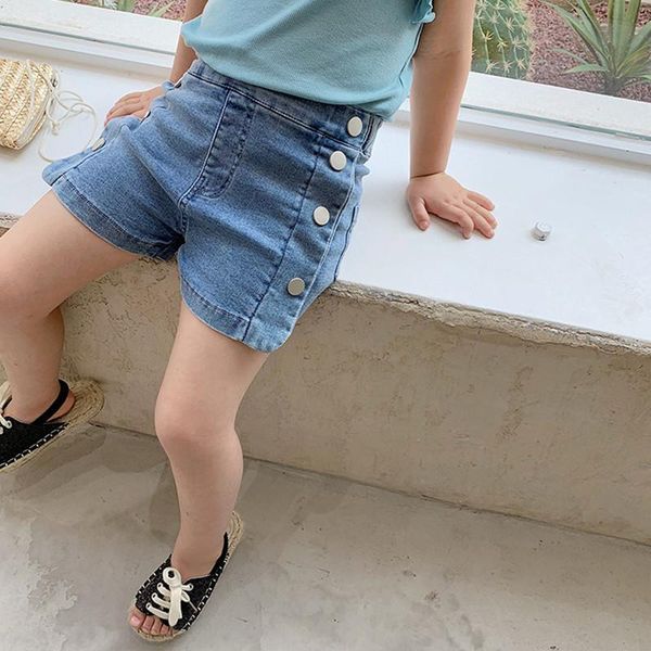 

shorts dfxd summer toddler kids clothes baby girl thin denim blue jeans short pants fashion side buttons 2-8yrs, Black