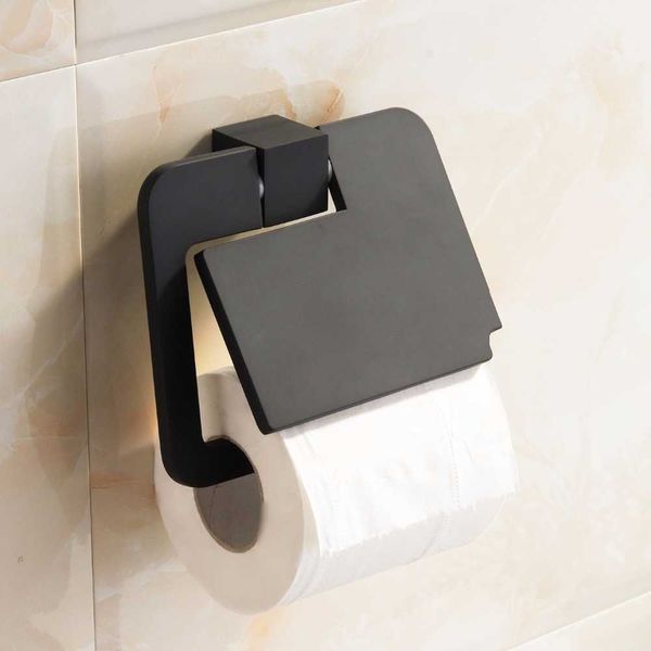 Черный туалетной бумаги держатель простые аксессуары для ванной комнаты держатель ткани цинкового сплава с крышкой одна рука слеза 210709