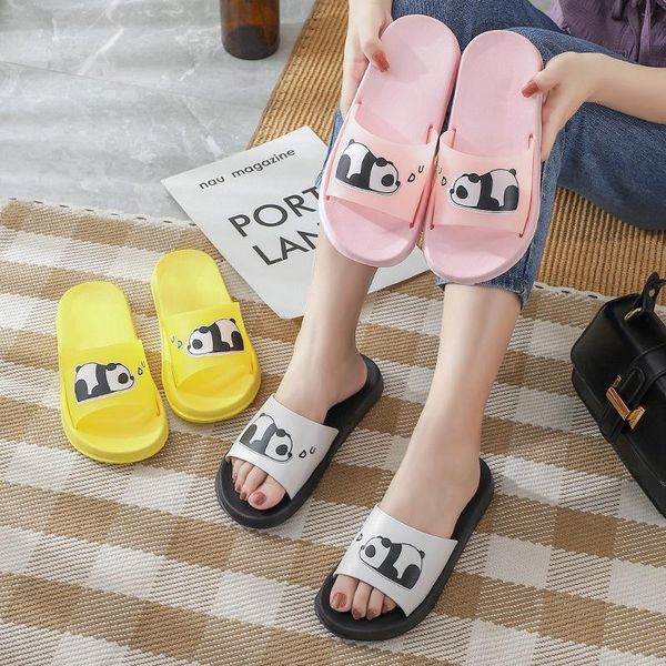 

slippers cartoon panda indoor and outdoor woman home men fashion soft bottom bathroom bath dormitory, Black