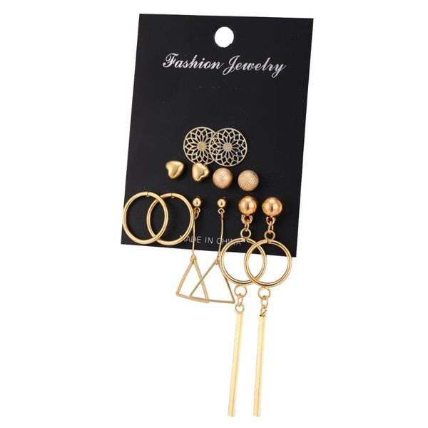 

stud earrings creative openwork pattern peach heart geometry tassel set 6 pairs of rose gold for women, Golden;silver