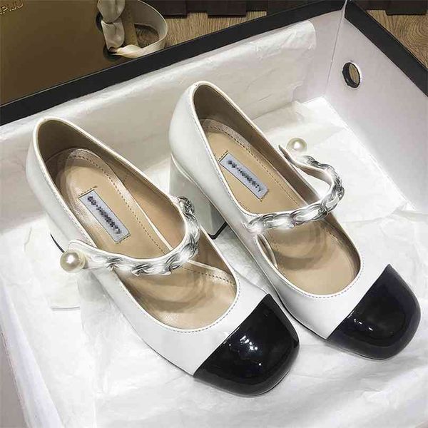 

2021 summer 2021 spring high and heels women's new princess style white mary jane shoes square head thick heel shoes miu* yw r3vv, Black