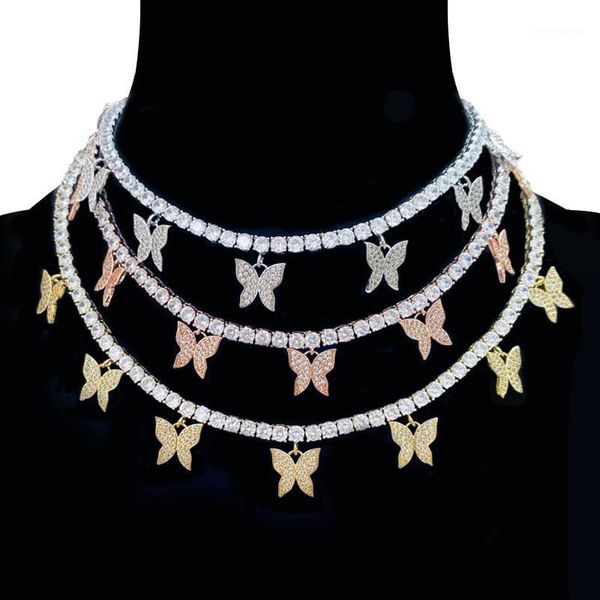

women necklace iced out chain butterfly tennis chain choker necklace miami cuban link bling jewelry1, Silver