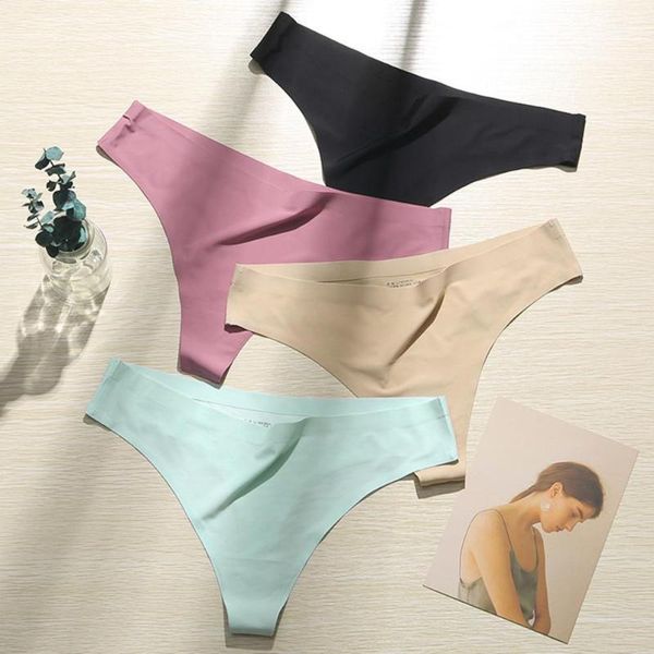 

women's panties ice silk thin low waist seamless g-string thong underwear for daily wear, Black;pink