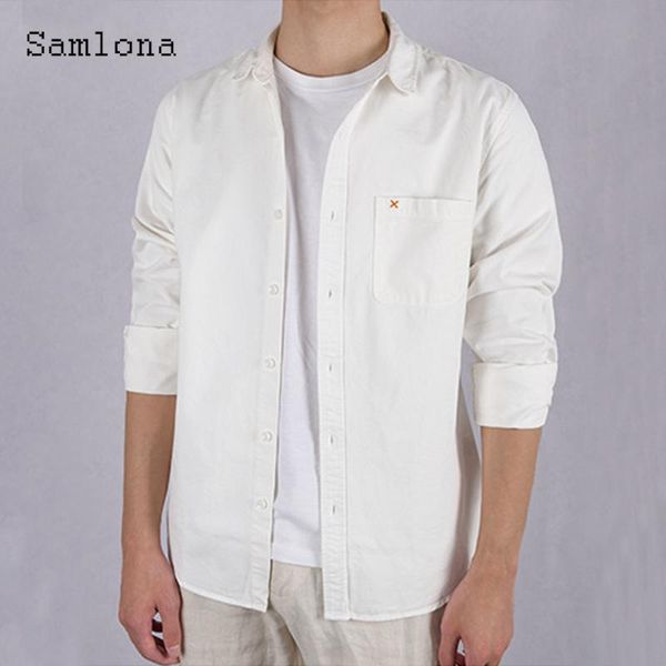 

men's casual shirts long sleeve men blouse white khaki single breasted with pocket european 2021 summer shirt blusas plus size s-3xl, White;black