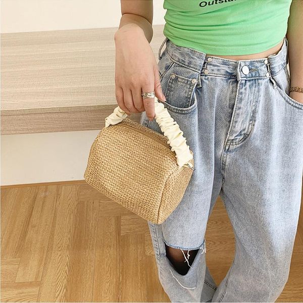 

totes summer straw folds small soft beach handbag underarm crossbody bags for women 2021 trend luxury fashion shoulder ladies purse