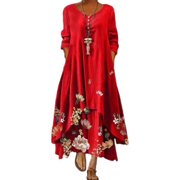 

casual dresses summer dress 2021 european and american fashion printed long-sleeved female ins net red trend c35, Black;gray