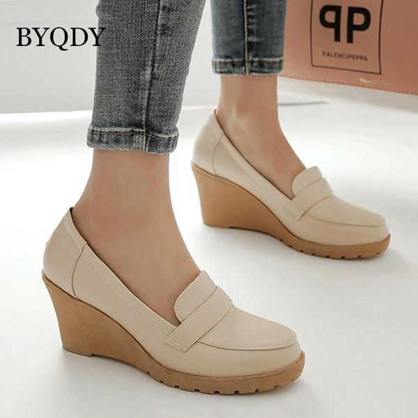 Zapatos de vestir BYQDY 2021 primavera mujer cuñas tacón verano mujer bombas plataforma Slip-on Sexy calzado de negocios de talla grande 43