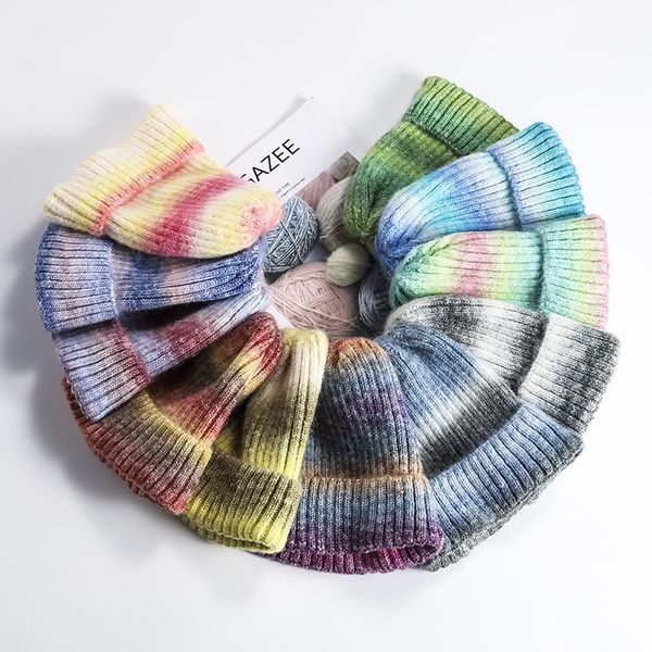 

beanies winter hats for woman gradient color knitted hat man keep warm girls autumn female beanie caps warmer bonnet ladies casual