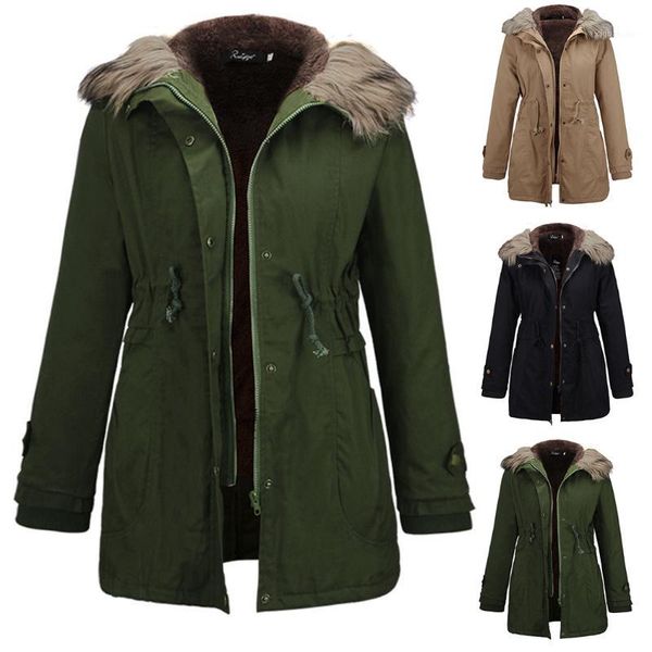 

2018 winter coat parkas women thick fleece warm jackets overcoat fashion faux fur collar hooded coats ladies slim parka outwear1, Black