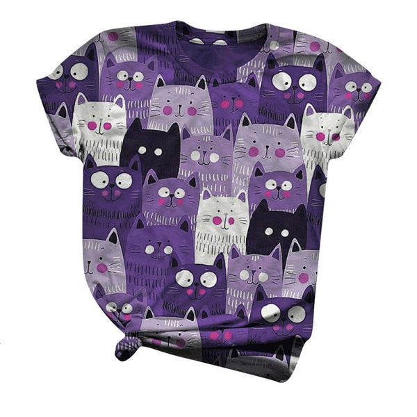 

short-sleeve t-shirt cat harajuku size shirt on of the neck pd6z, White