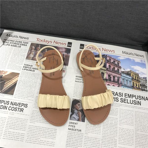 

sandals sandal summer 2021 student buckle ruffled flat roman fashion shoe trend, Black