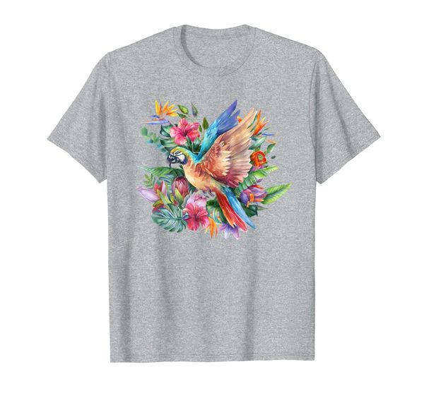 

vintage summer colorful tropical bird parrot with flowers t-shirt, White;black