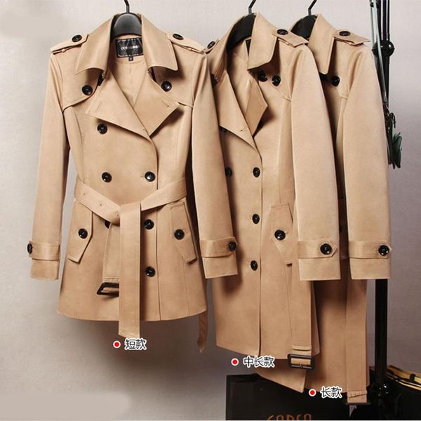 

women's trench coats 2021 spring and autumn fashion windbreaker female long slim coat khaki plus size jacket women lady clothing womens, Tan;black
