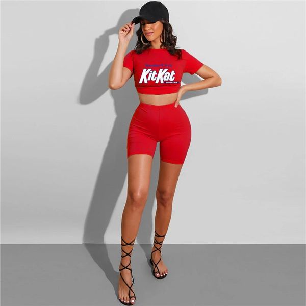 

plus color women tracksuit size letters lips shirt designer short sleeve suit crop t shorts two piece set outfits solid sports d525 irdx, Black