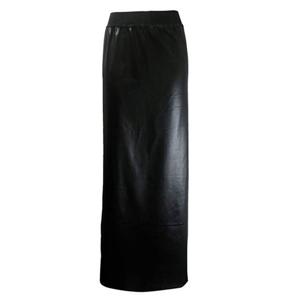 

plus size skinny ankle length skirt women holographic slim fit maxi skirt laser fabric performance faux leather long bottoms 210309, Black