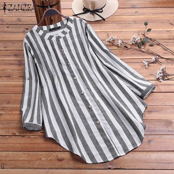 

women's blouses & shirts women casual blouse spring vintage striped long sleeve zanzea plus size asymmetrical blusas female work shirt, White