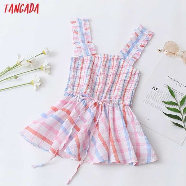 

tangada women retro plaid print ruffles crop shirt sleeveless summer chic female slim shirt qw78 210609, White