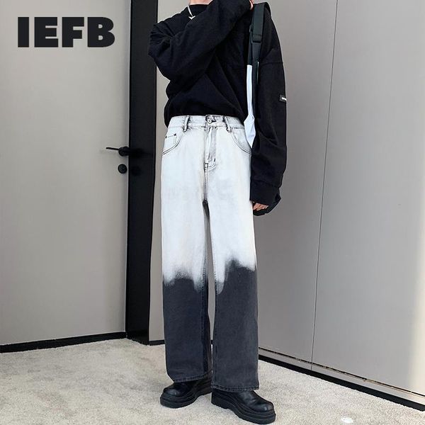 

men's jeans iefb tie dye gradient korean loose trend straight leg wide denim pants 2021 spring contrast color trousers, Blue