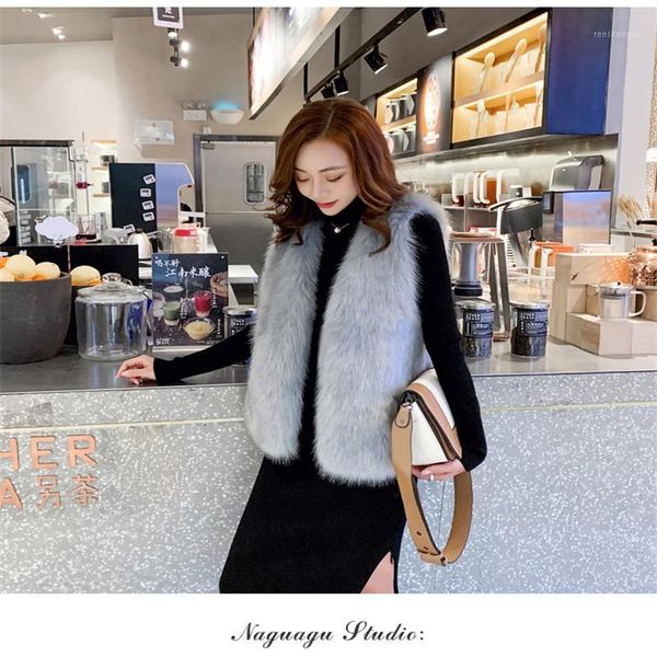 

women's vests artificial fur coat 2021 spring fashion casual warm slim sleeveless imitation winter jacket clothing, Black;white