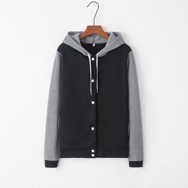 

white button patchwork 2021 new design hoodies sweatshirts women casual sweat girls european korean, Black