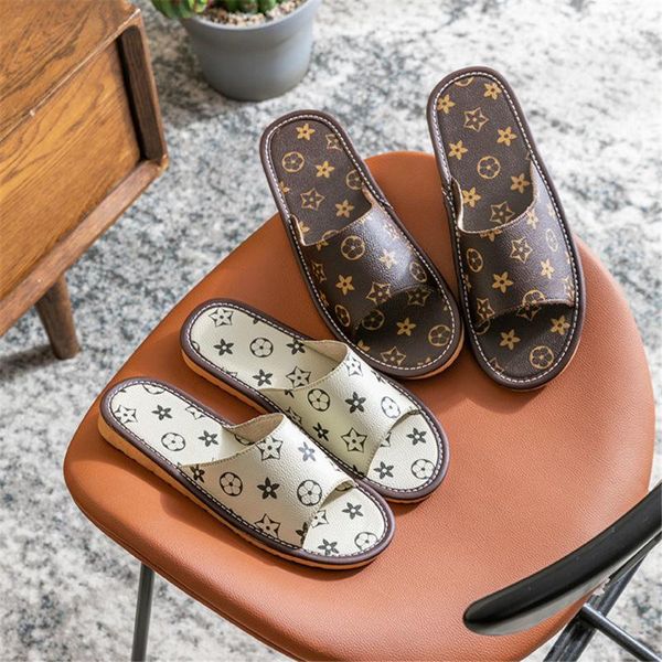 

slippers brand men women leather home fashion indoor oxford soles summer sandals printing casual couples, Black