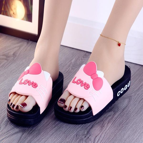 

slippers women summer thick-soled high-heeled sponge cake bottom cartoon cute fashion home non-slip bathroom sandals andslippers, Black