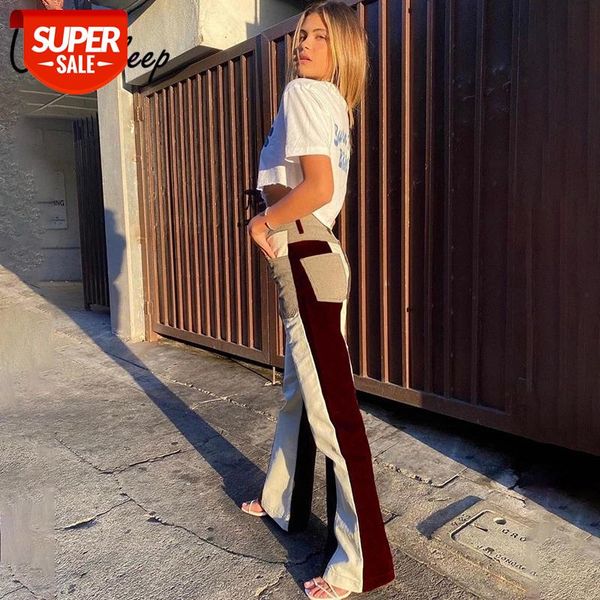 

weekeep jeans women's high waist flare pant streetwear pockets trousers denim autumn 2020 casual slim contrast color capris jean #pd7f, Black;white