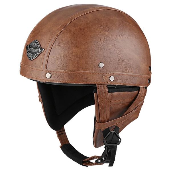 

motorcycle helmets pu leather retro helmet motorbike rider half open face moto